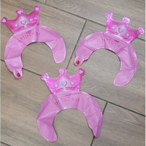 Balon din Folie Metalizata, ANGELBEAR, Tip Coronita cu Urechi, Model Coronita de Printesa, Ambalaj Individual, Pai Inclus, Umflare cu Aer sau Heliu, 30 x 27 cm, Roz