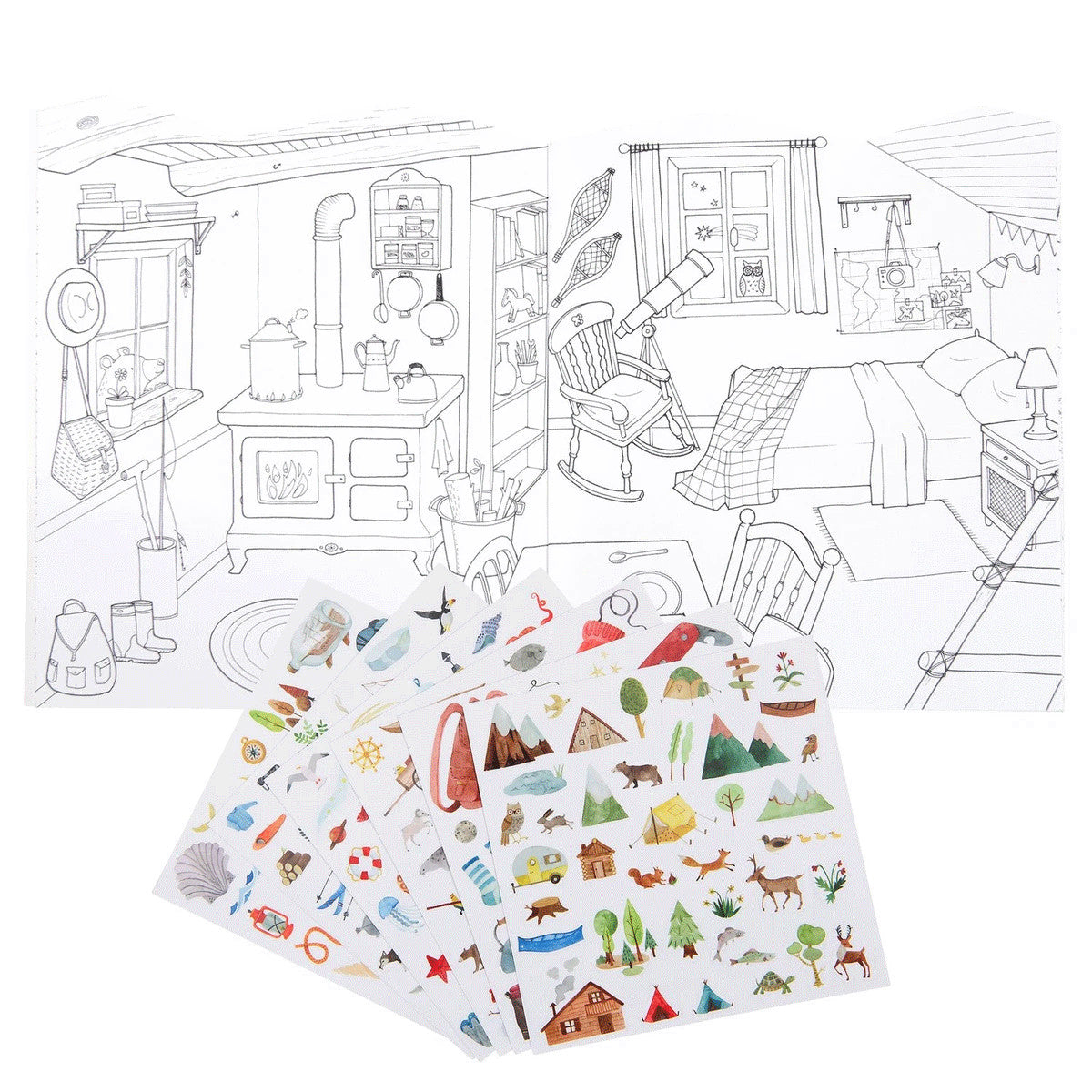 Carte de colorat cu abtibilduri Exploratori, Moulin Roty
