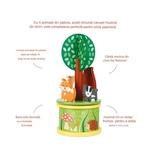 Carusel muzical cu animale de padure, Orange Tree Toys