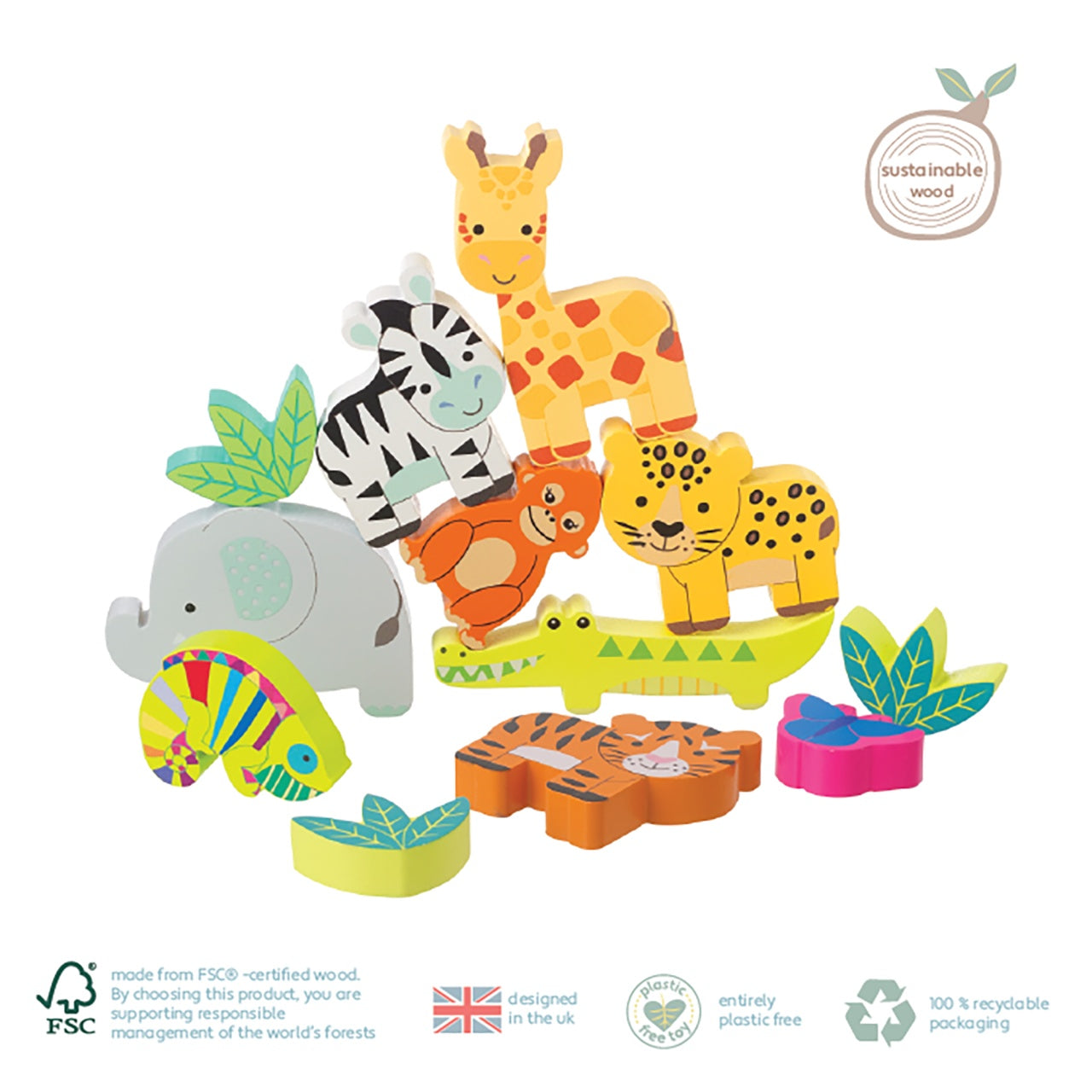 Joc Animale din jungla de stivuit, Orange Tree Toys
