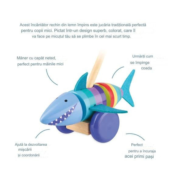 Jucarie de impins rechinul vesel, Orange Tree Toys