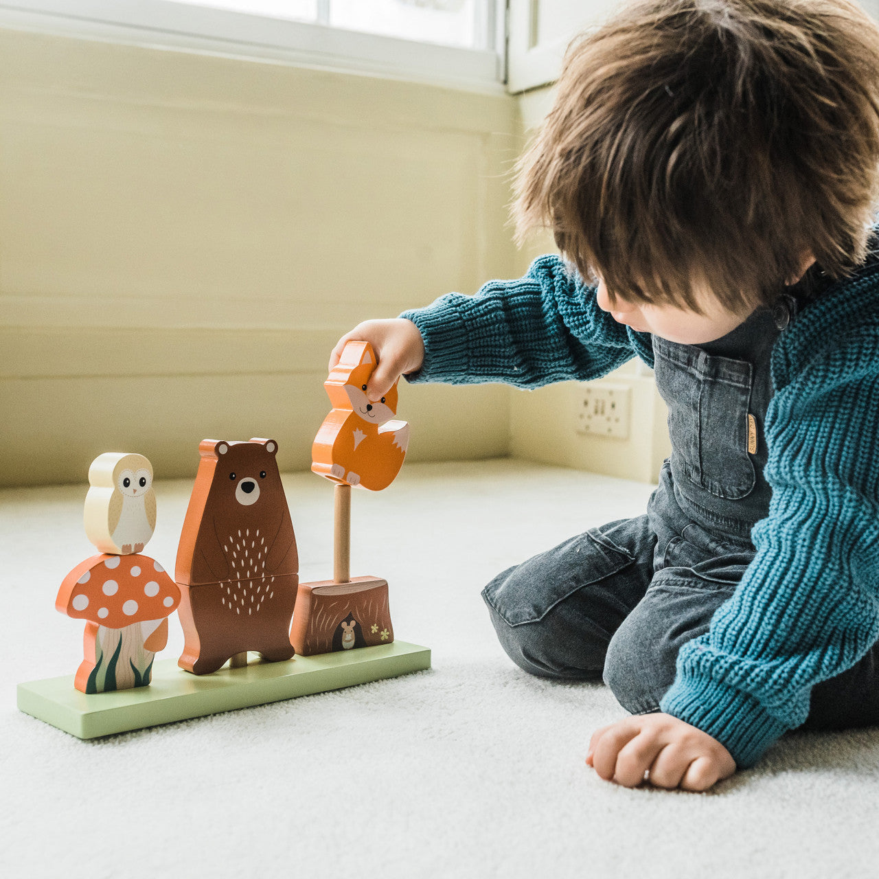 Jucarie din lemn de stivuit cu animalele padurii, Orange Tree Toys