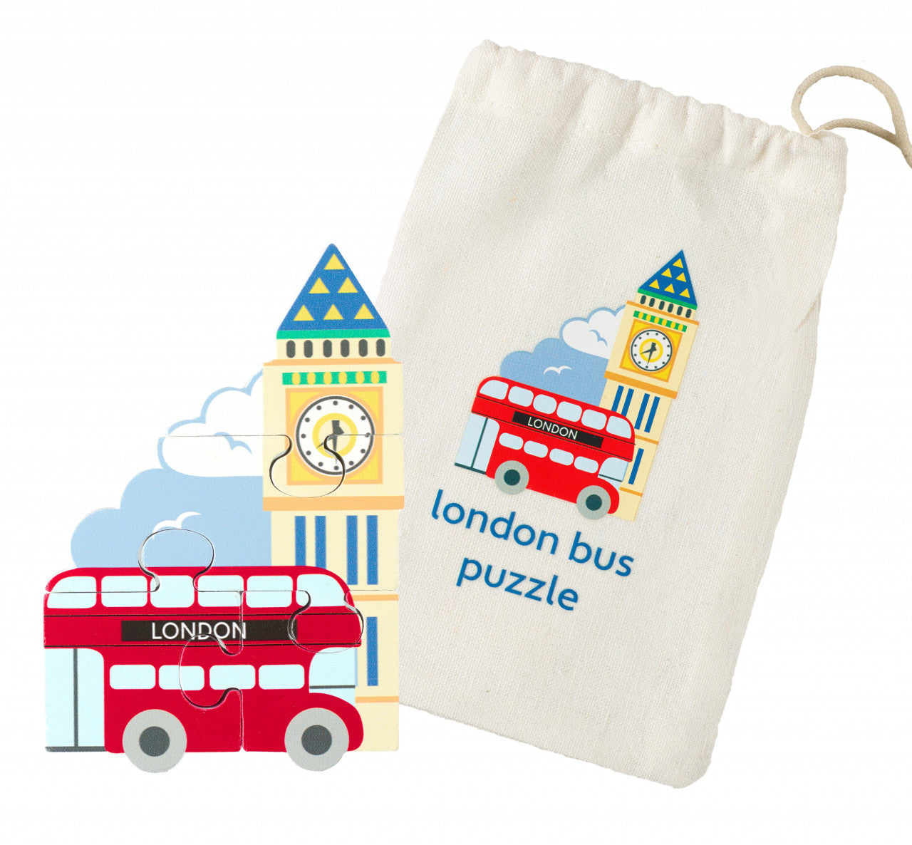 Jucarie Montessori mini puzzle din lemn autobuzul londonez, Orange Tree Toys