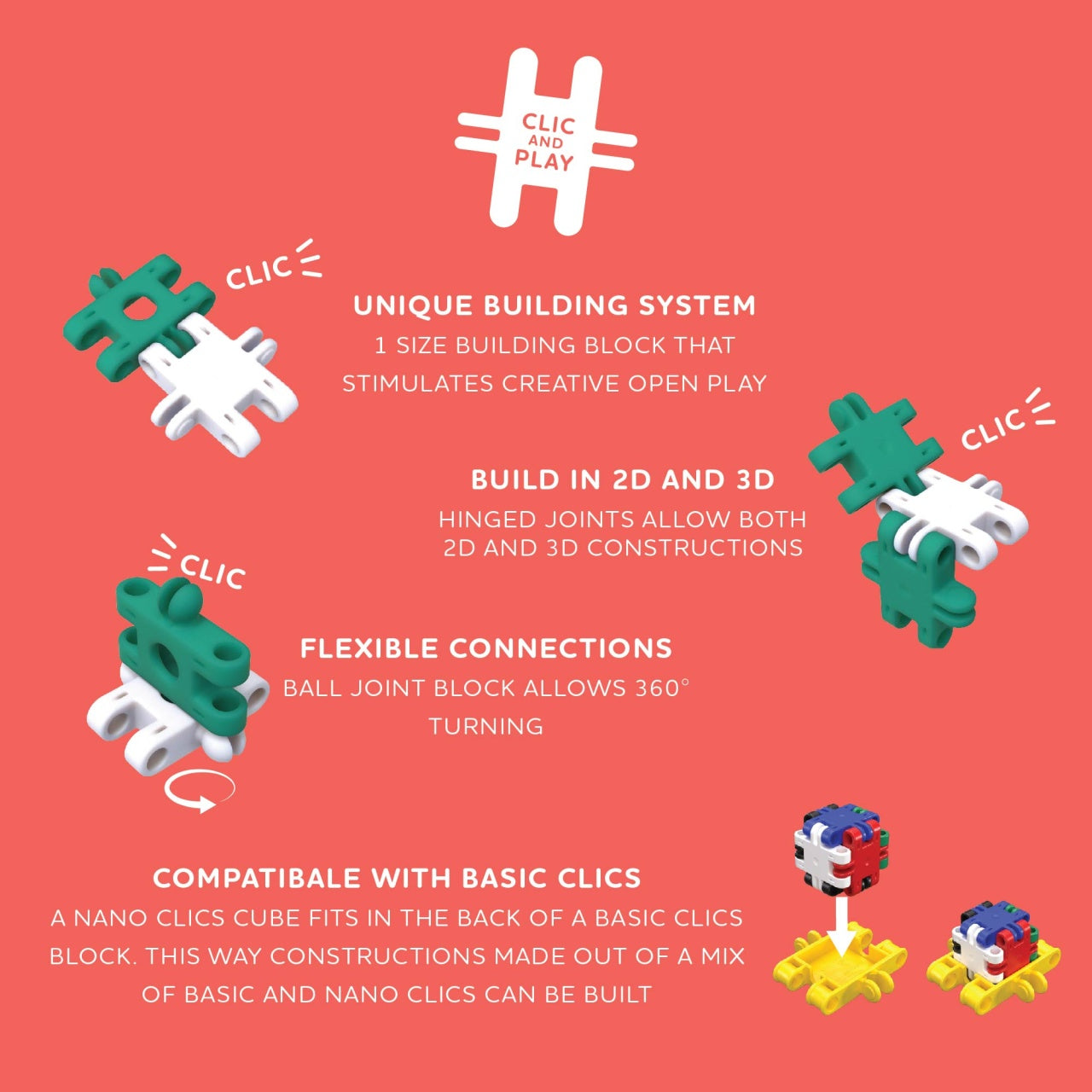 Nano Clics Pentru constructori creativi 250 piese, Clicformers
