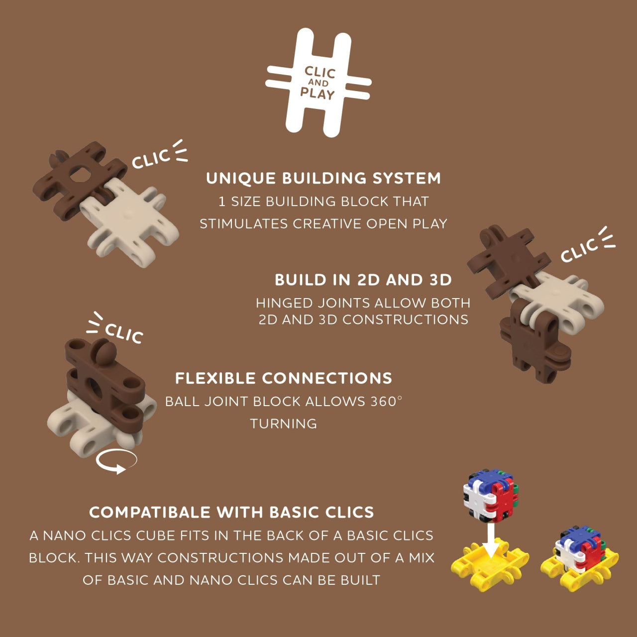 Nano Clics Pentru construit animale salbatice 250 piese, Clicformers
