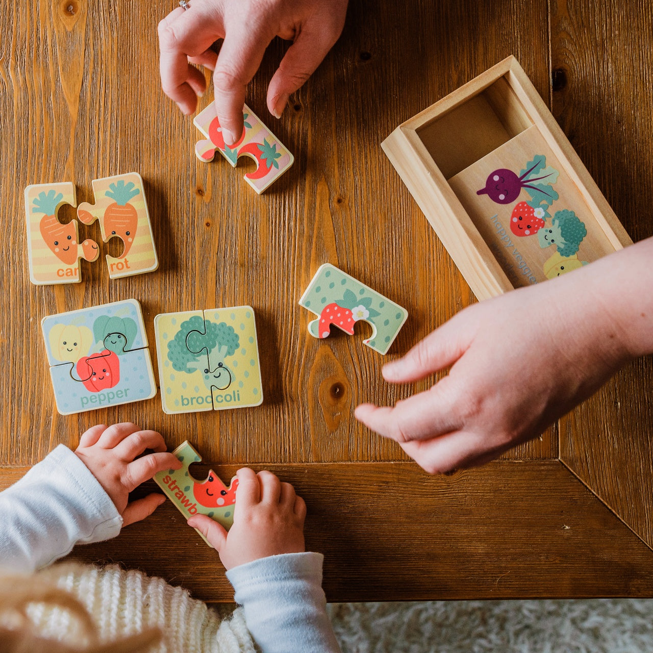 Puzzle din lemn in cutie Legume, Orange Tree Toys