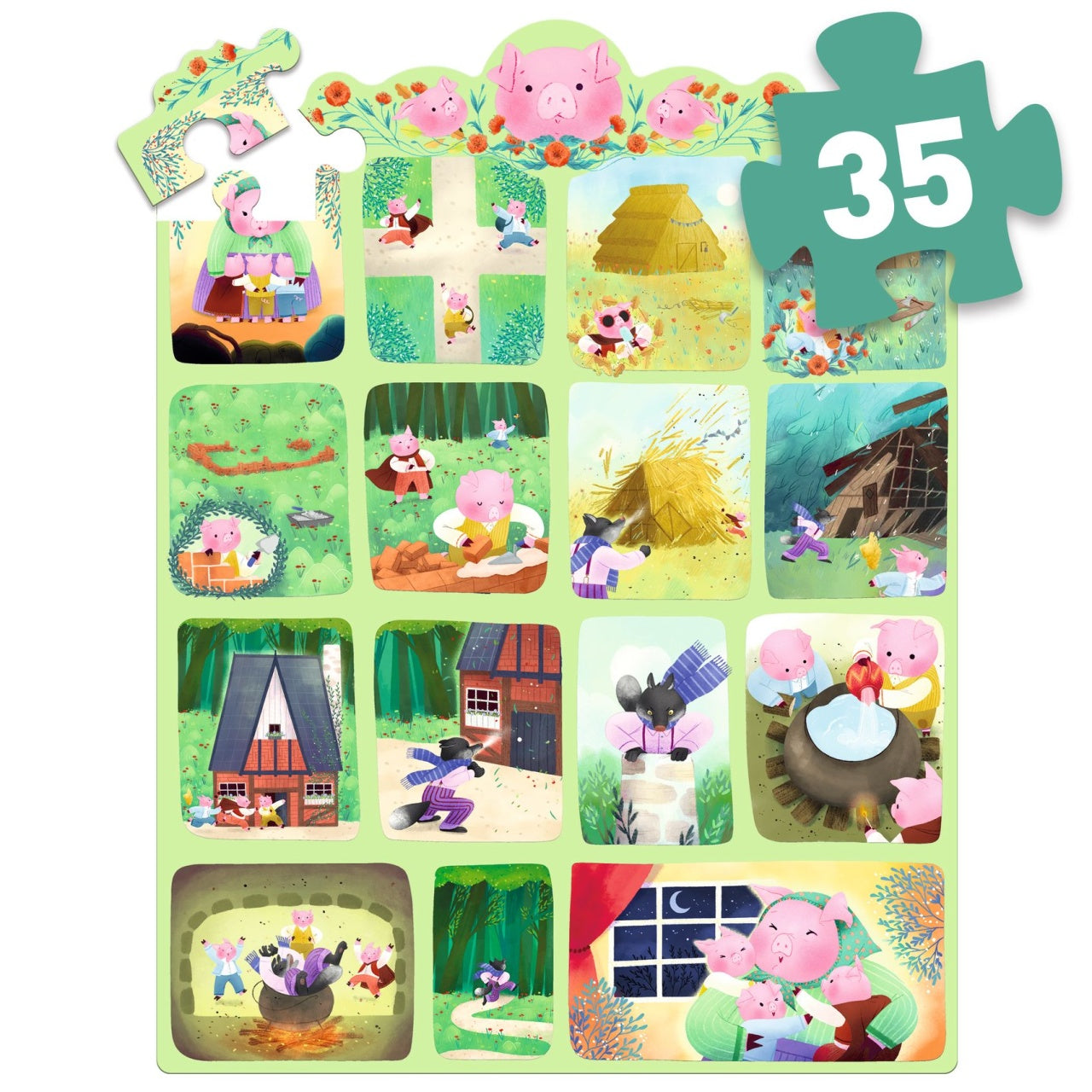 Puzzle poveste Cei trei purcelusi, Djeco
