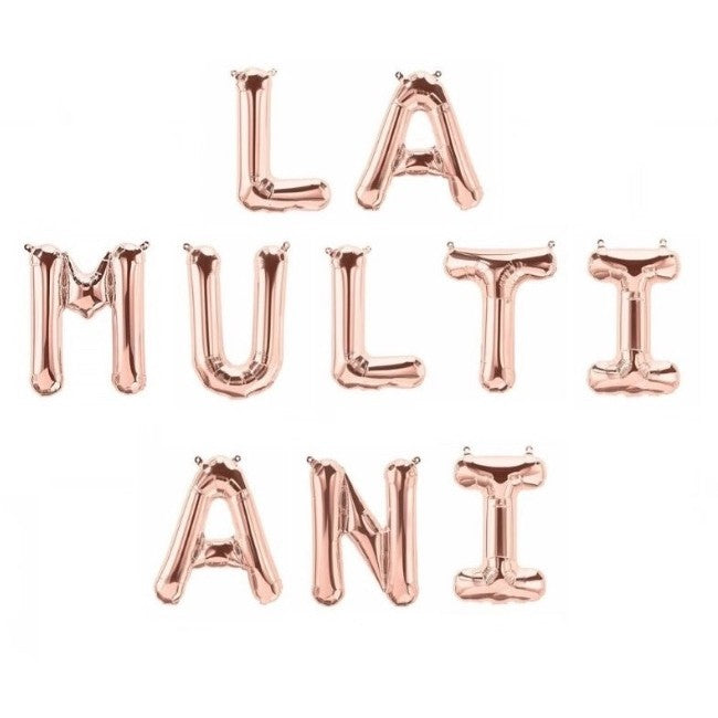 Set 10 Baloane din Folie Metalizata, ANGELBEAR, Figurine Litere, Model La multi ani, Tema Aniversare, 40 cm, Ambalaj Individual, Pai Inclus, Umflare cu Aer sau Heliu, Bej