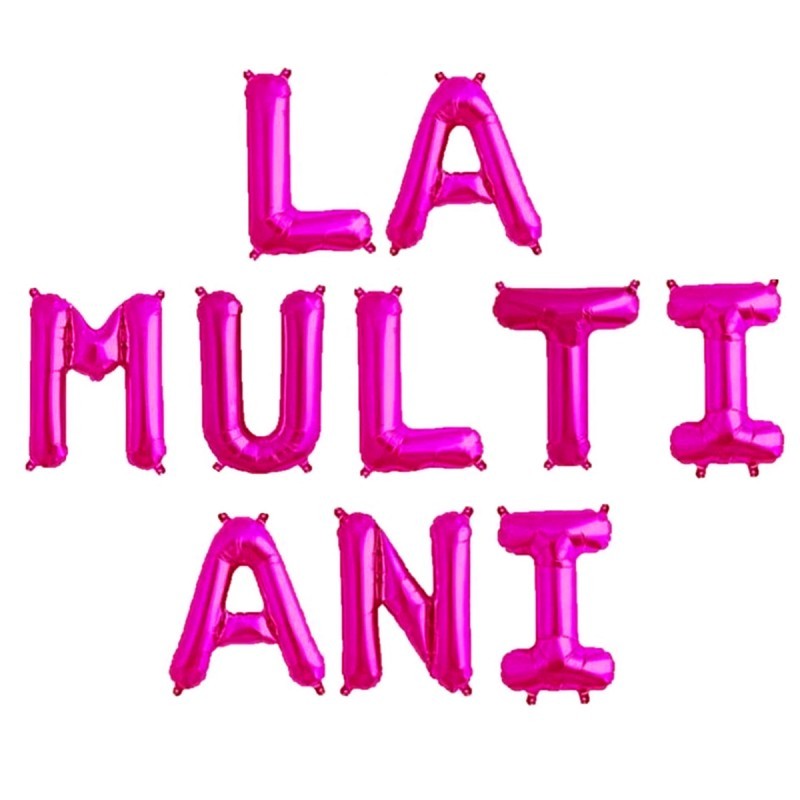 Set 10 Baloane din Folie Metalizata, ANGELBEAR, Figurine Litere, Model La multi ani, Tema Aniversare, 40 cm, Ambalaj Individual, Pai Inclus, Umflare cu Aer sau Heliu, Roz