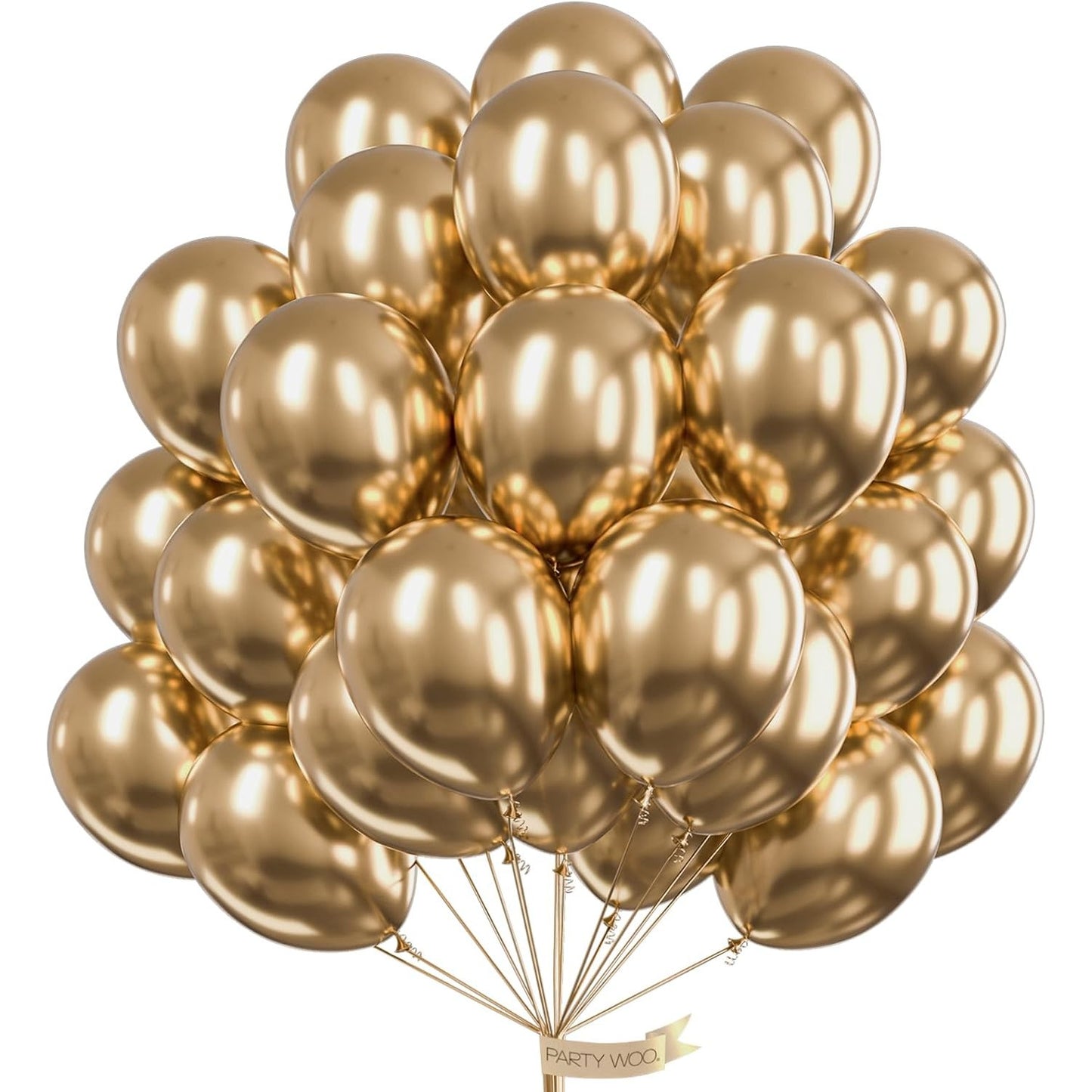 Set 10 Baloane din Latex Chrome, ANGELBEAR, Model Party, 13 cm, Gold, 1 g