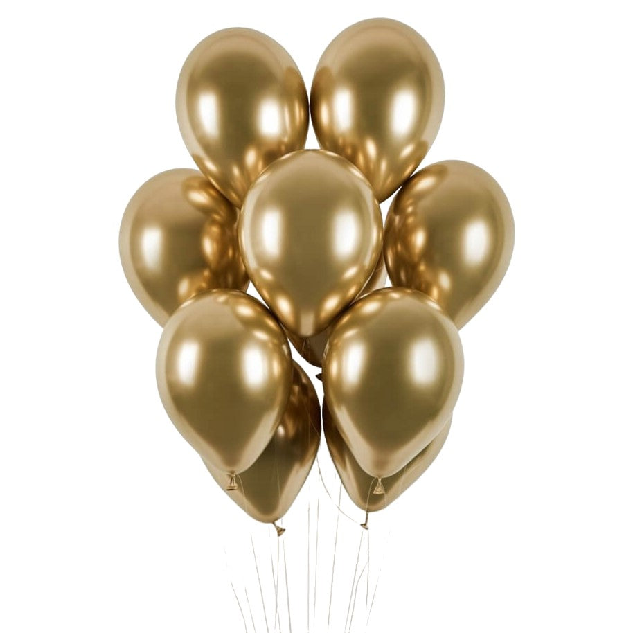 Set 10 Baloane din Latex Chrome, ANGELBEAR, Model Party, 13 cm, Gold, 1 g