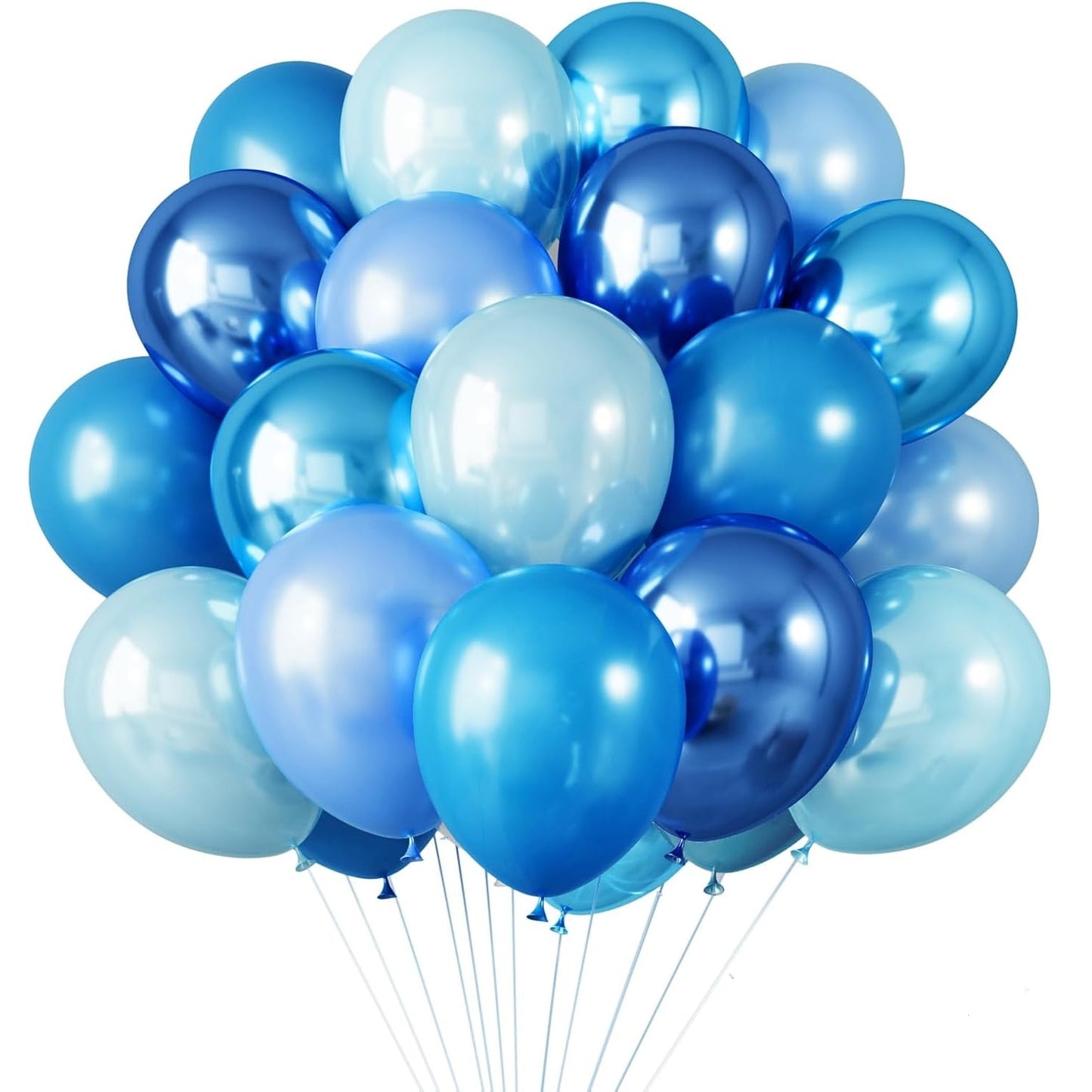 Set 10 Baloane din Latex Chrome, ANGELBEAR, Model Party, 23 cm, Diferite Nuante Albastru, 2.2 g