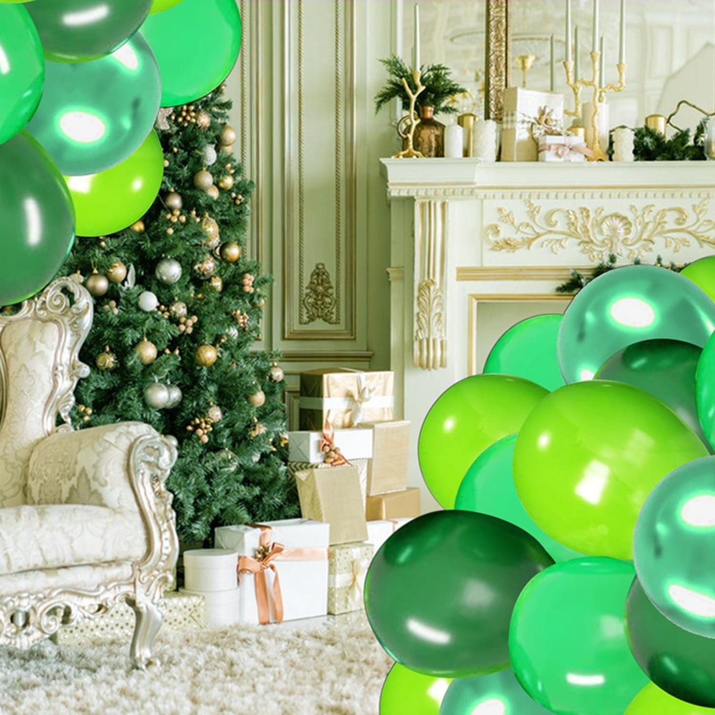 Set 10 Baloane din Latex Chrome, ANGELBEAR, Model Party, 23 cm, Diferite Nuante Verde, 2.2 g