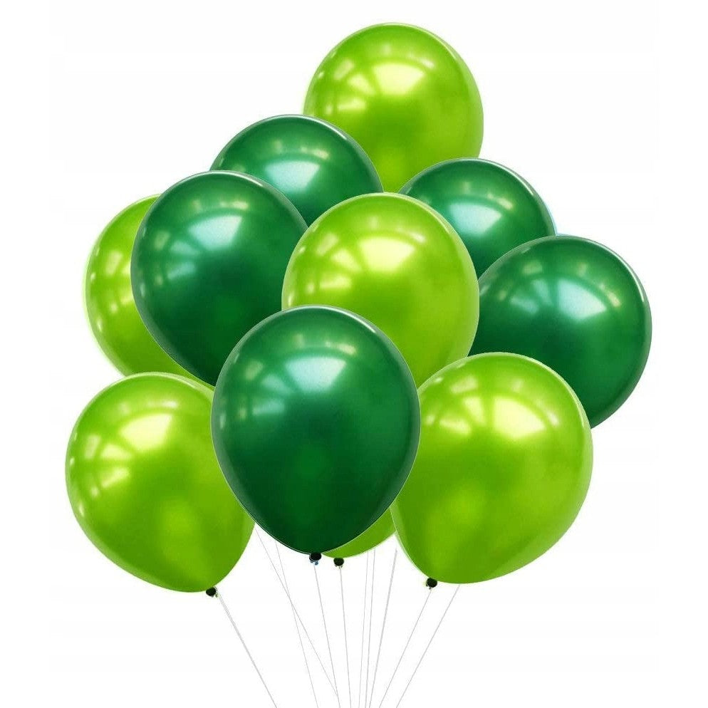 Set 10 Baloane din Latex Chrome, ANGELBEAR, Model Party, 23 cm, Diferite Nuante Verde, 2.2 g