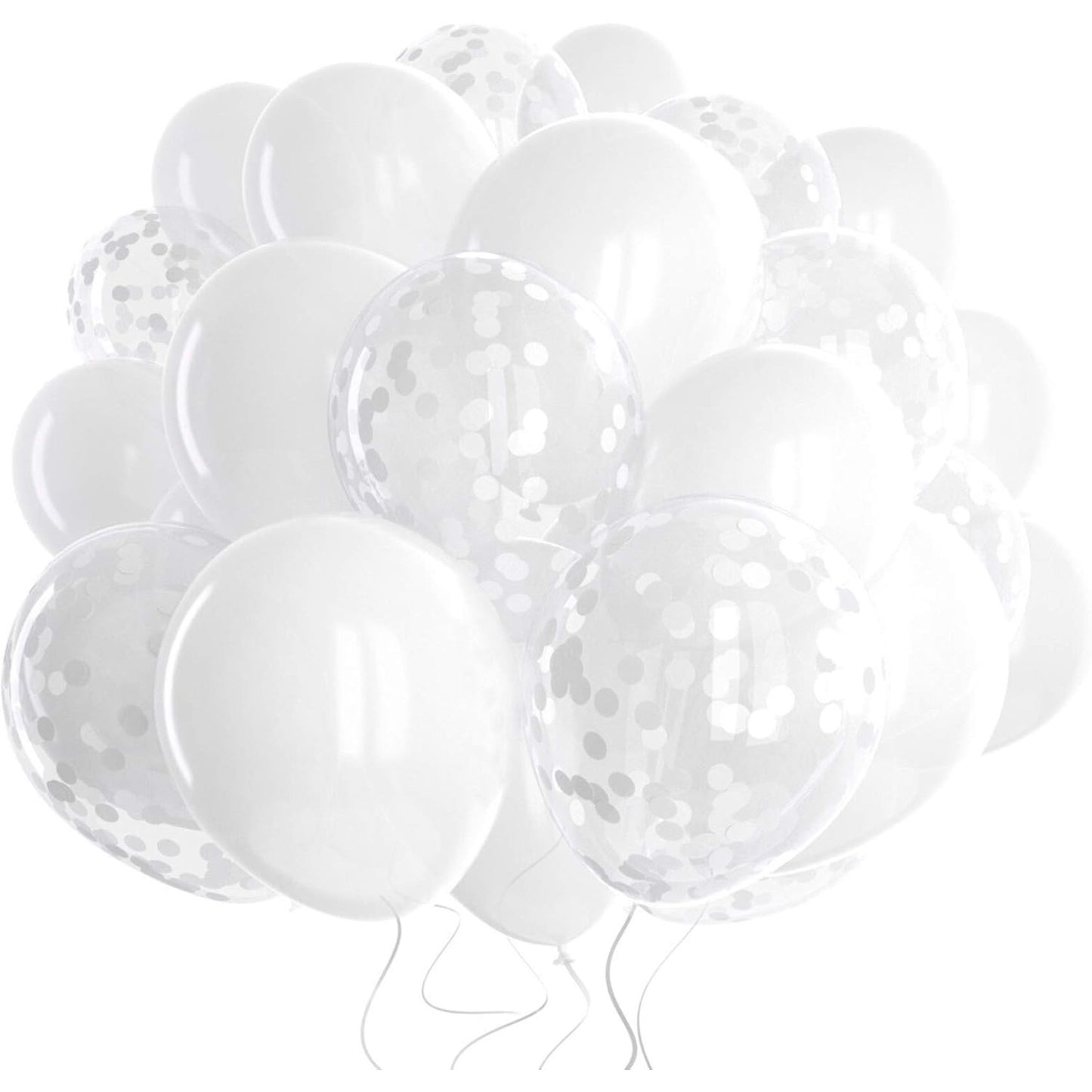 Set 10 Baloane din Latex, ANGELBEAR, Model Party, 30 cm, 5x Alb, 5x Transparent Confetti, 2.8 g