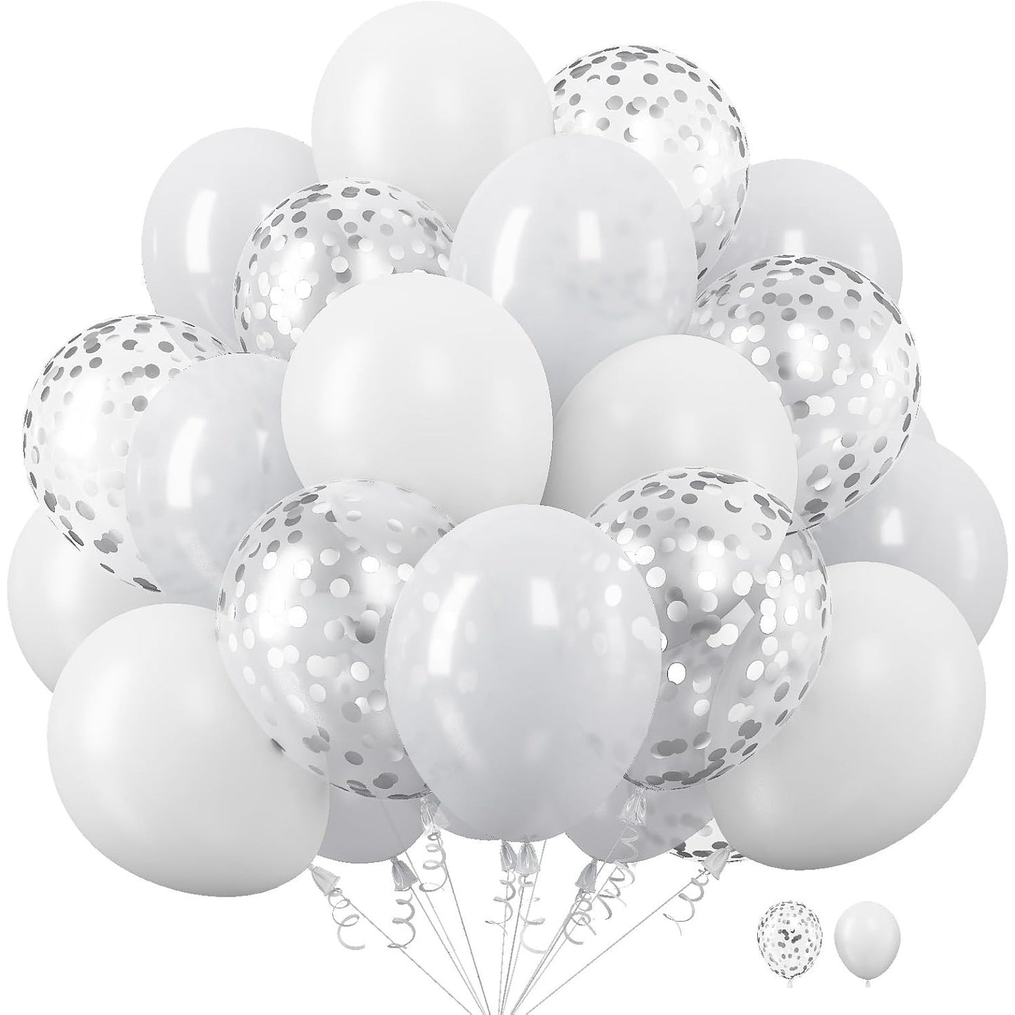 Set 10 Baloane din Latex, ANGELBEAR, Model Party, 30 cm, 5x Alb, 5x Transparent Confetti, 2.8 g