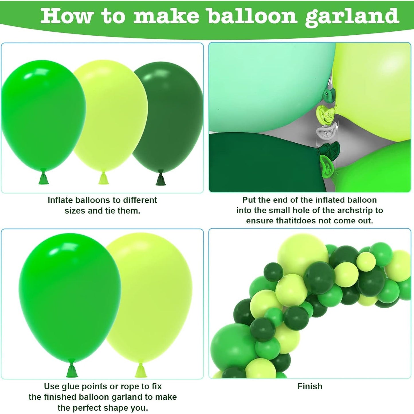 Set 10 Baloane din Latex, ANGELBEAR, Model Party, 30 cm, Verde Diferite Nuante, 2.8 g