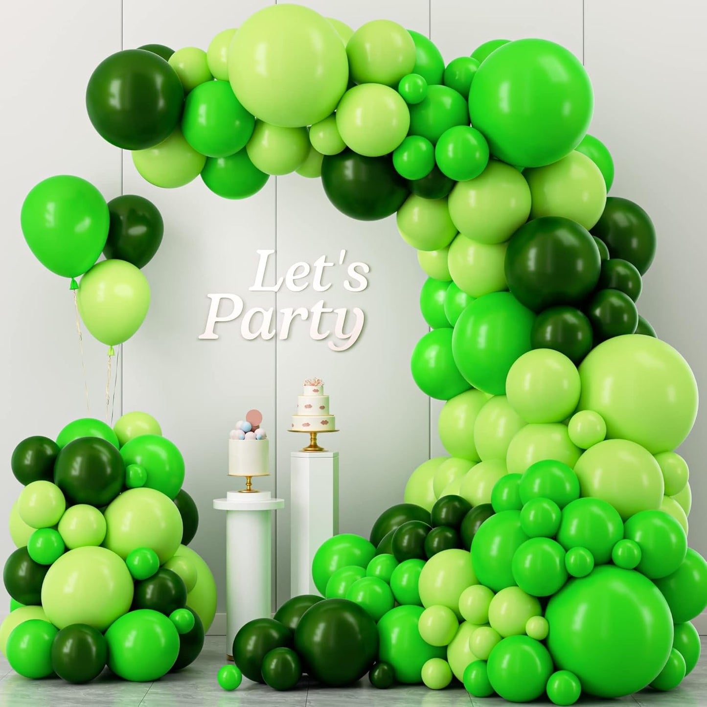 Set 10 Baloane din Latex, ANGELBEAR, Model Party, 30 cm, Verde Diferite Nuante, 2.8 g