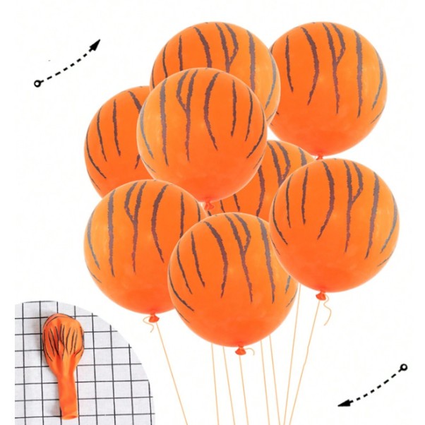 Set 10 Baloane din Latex, ANGELBEAR, Model Party Animal Print, 3x Portocaliu, 3x Galben, 4x Alb, 23 cm, 1.4g