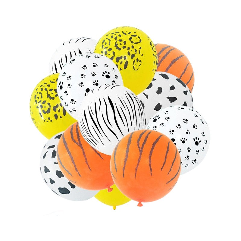 Set 10 Baloane din Latex, ANGELBEAR, Model Party Animal Print, 3x Portocaliu, 3x Galben, 4x Alb, 23 cm, 1.4g