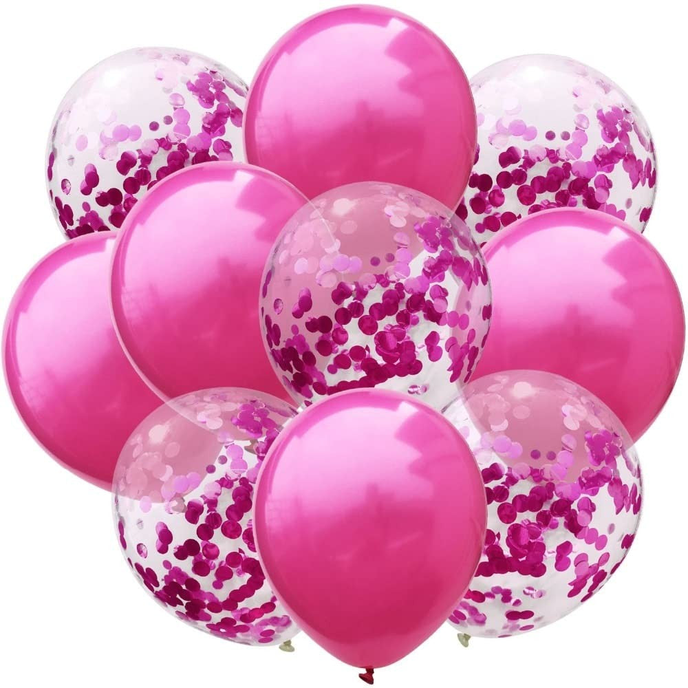 Set 10 Baloane din Latex, ANGELBEAR, Model Party Confetti, 5 x Confetti, 5 x Roz, 25 cm, 2.2g