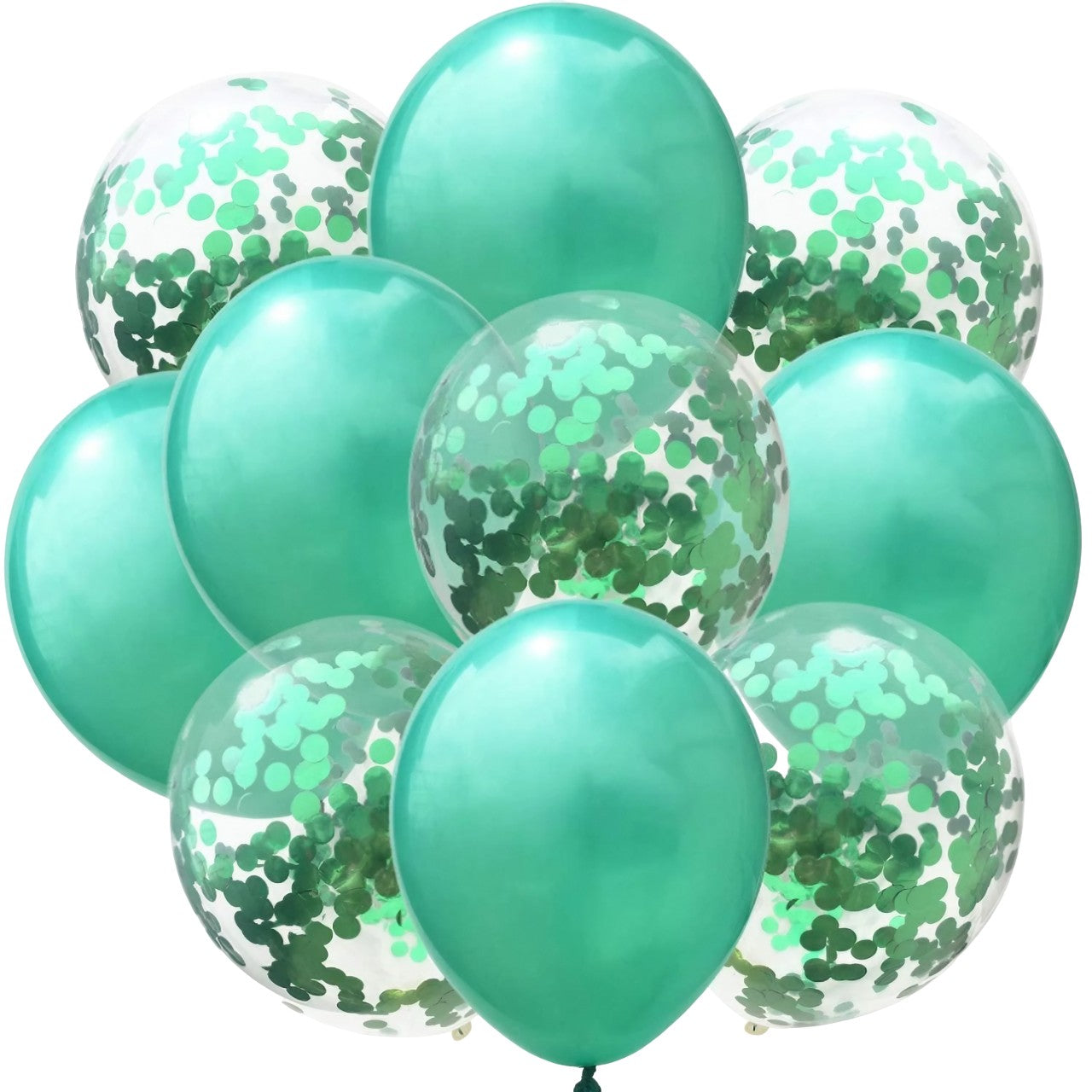 Set 10 Baloane din Latex, ANGELBEAR, Model Party Confetti, 5 x Confetti, 5 x Turcoaz, 25 cm, 2.2g