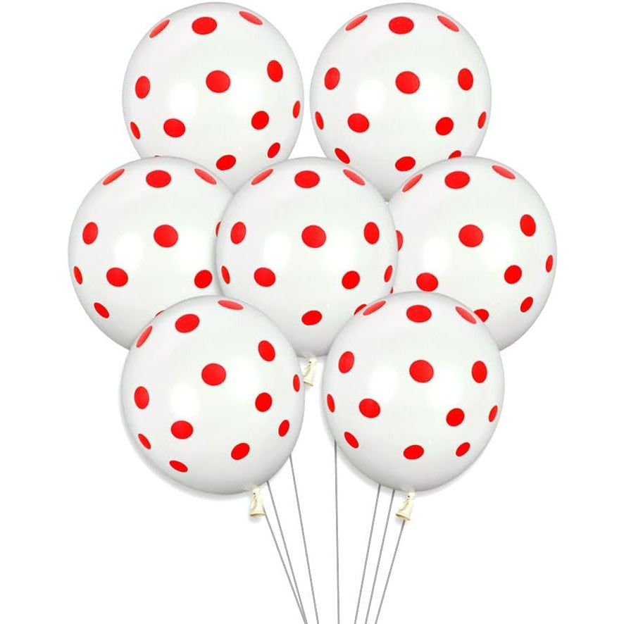 Set 10 Baloane din Latex, ANGELBEAR, Model Party cu Buline, 30 cm, Alb si Rosu, 2.8 g