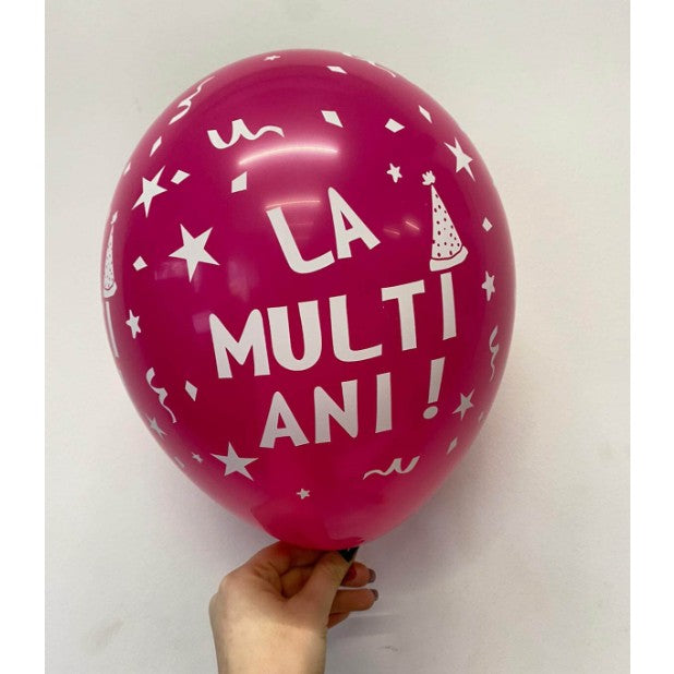 Set 10 Baloane din Latex, ANGELBEAR, Model Party, La Multi Ani, 23 cm, Roz, 2.2 g