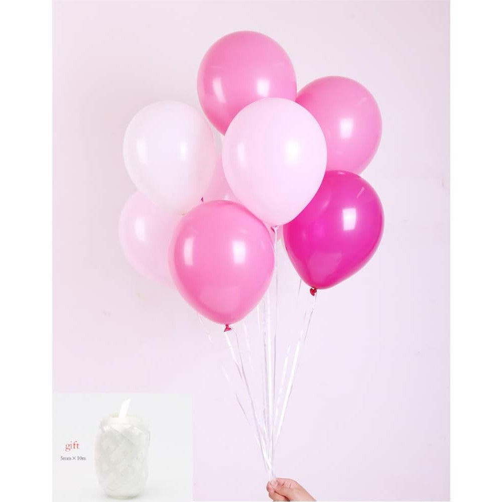 Set 10 Baloane din Latex Metalizate, ANGELBEAR, Model Party, 23 cm, Alb si Roz, 2.2 g