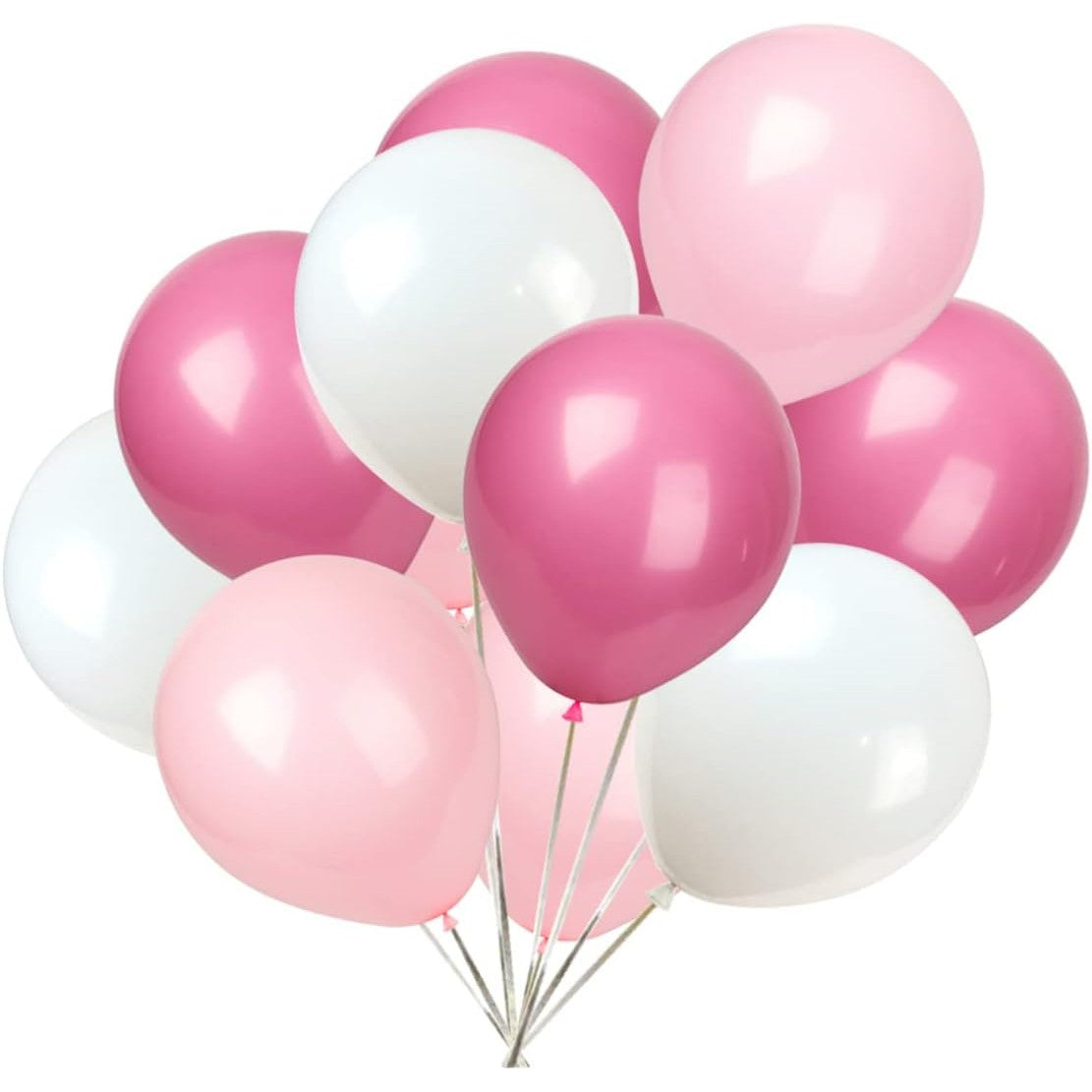Set 10 Baloane din Latex Metalizate, ANGELBEAR, Model Party, 23 cm, Alb si Roz, 2.2 g