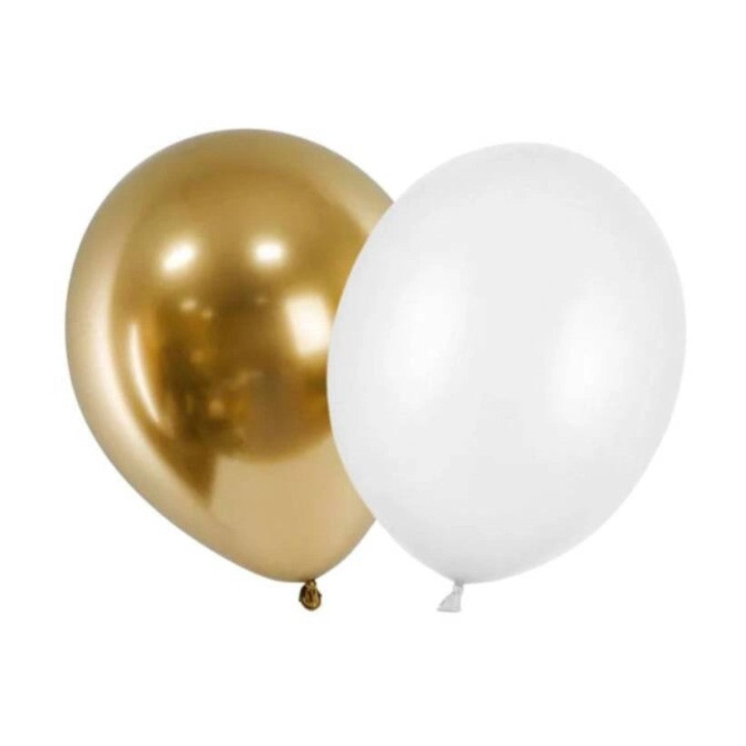Set 10 Baloane din Latex Metalizate, ANGELBEAR, Model Party, 5x Alb, 5x Nude, 23 cm, 2.2 g