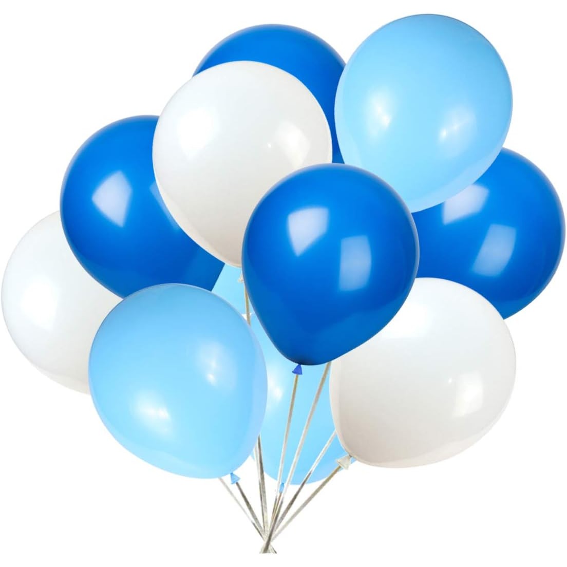 Set 10 Baloane din Latex Metalizate, ANGELBEAR, Model Party, Alb, Albastru, Blue, 23 cm, 2.2 g