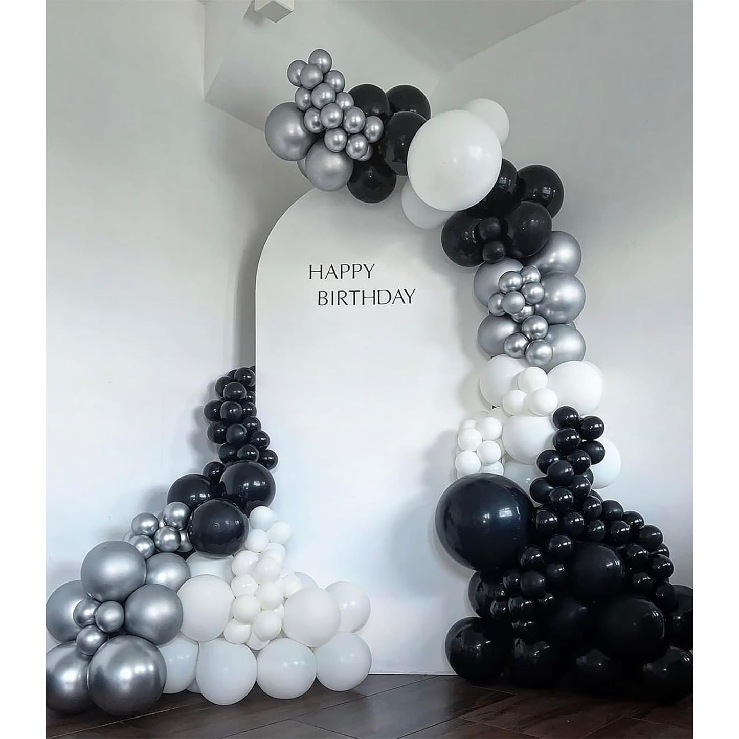 Set 10 Baloane din Latex Metalizate, ANGELBEAR, Model Party, Alb, Argintiu, 23 cm, 2.2 g