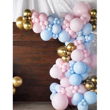 Baloane decorative pentru BABY SHOWER, ANGELBEAR, Arcada Set 106 baloane din latex, Model Petrecere, Baloane Party, 12 cm, 30 cm, 45 cm, Roz, Albastru, Gold