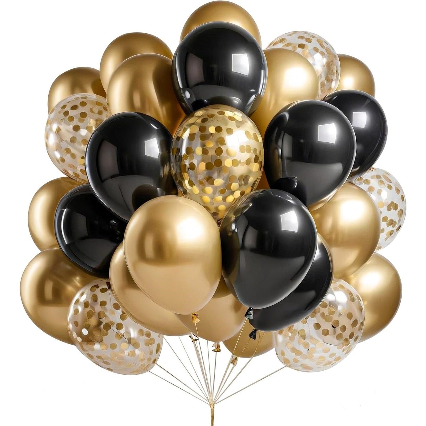 Set 16 Baloane din Latex, ANGELBEAR, Model Party, 30 cm, Auriu, Negru, Confetti, 2.8 g