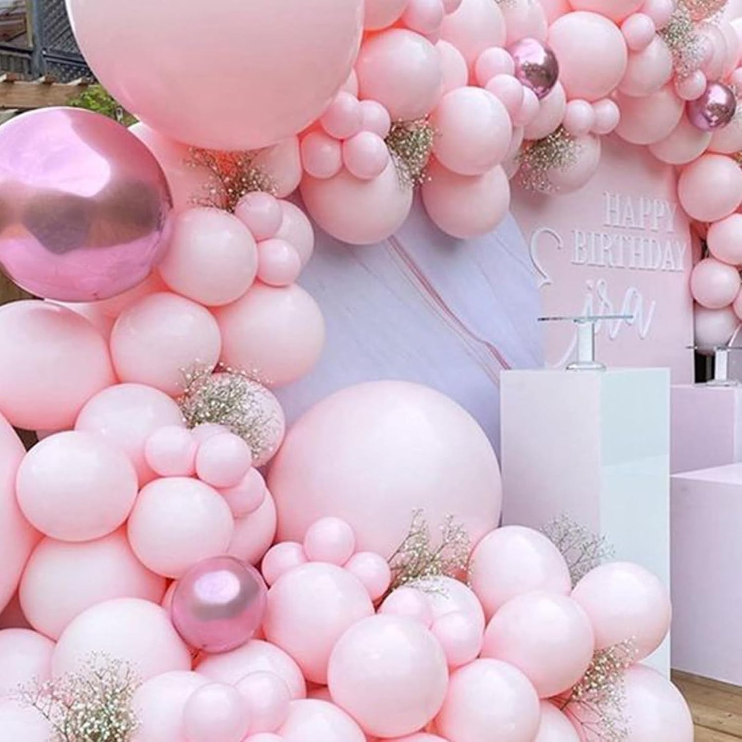 Set 16 Baloane din Latex Metalizate, ANGELBEAR, Model Party, 30 cm, Alb, Roz, Roz Chrome, Transparent Confetti 2.8 g