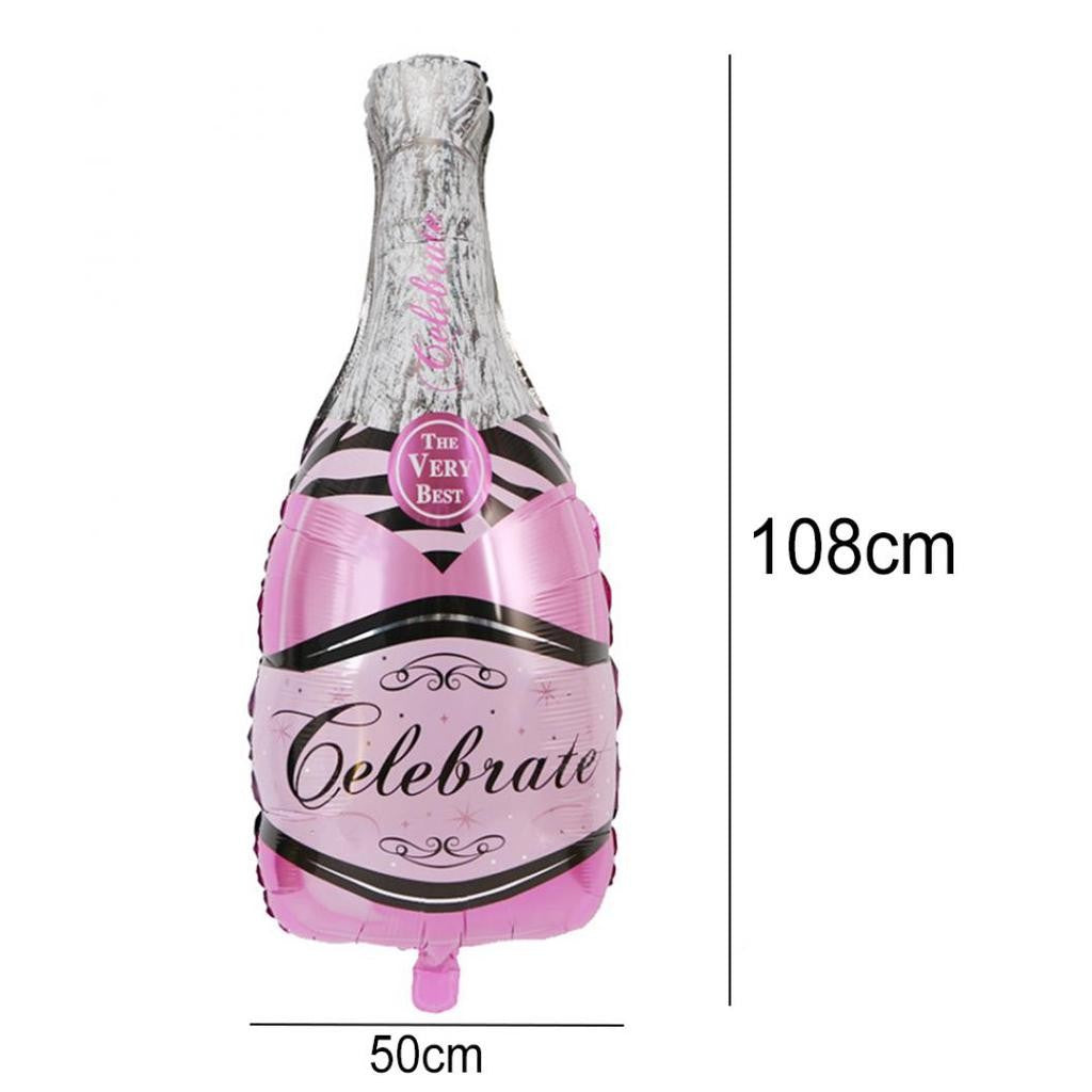 Set 2 Baloane din Folie Metalizata, ANGELBEAR, tematica Aniversare HAPPY BIRTHDAY, Figurine Model Sticla de Sampanie 50 x 108 cm si Pahar 48 x 93 cm, Roz
