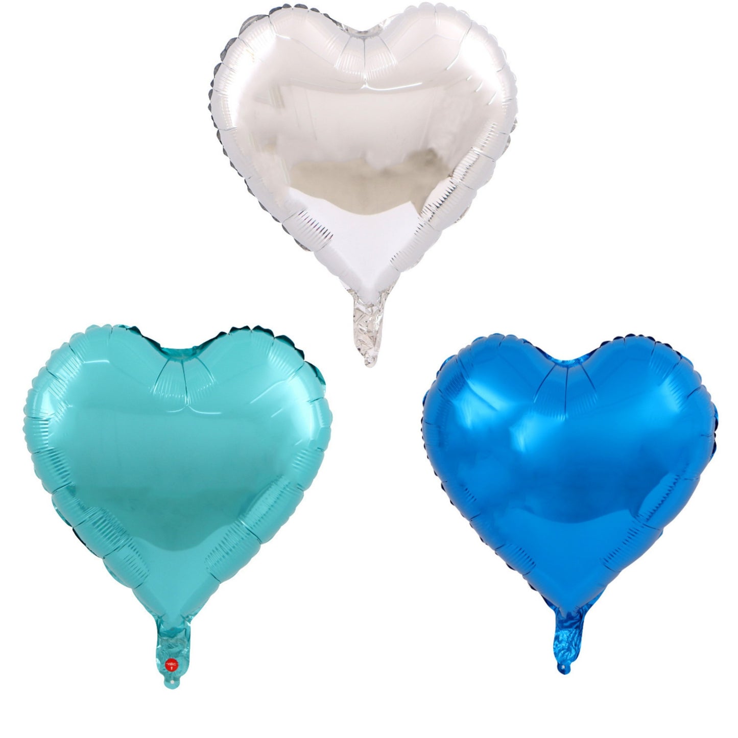 Set 3 Baloane din Folie Metalizata, ANGELBEAR, Figurina Inima, Tema Ziua Indragostitilor, 45 cm, Ambalaj Individual, Pai Inclus, Umflare cu Aer sau Heliu, Albastru/Argintiu