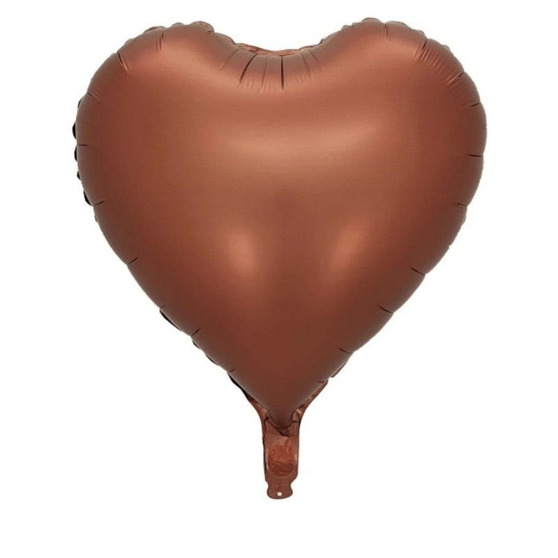 Set 3 Baloane din Folie Metalizata, ANGELBEAR, Figurine Inimi, Tema Ziua Indragostitilor, 45 cm, Ambalaj Individual, Pai Inclus, Umflare cu Aer sau Heliu, Crem/Maro
