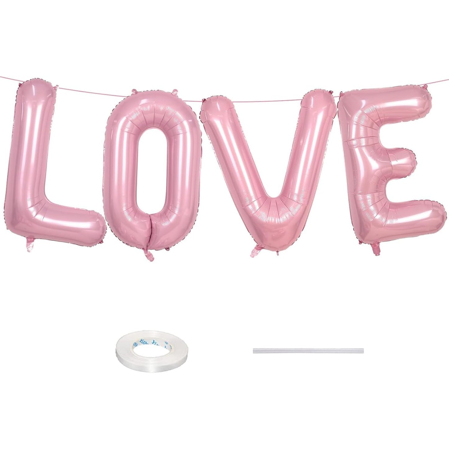 Set 4 Baloane din Folie Metalizata, ANGELBEAR, Figurine Litere, Model Scris Love, Tema Iubire, 80 cm, Ambalaj Individual, Pai Inclus, Umflare cu Aer sau Heliu, Roz