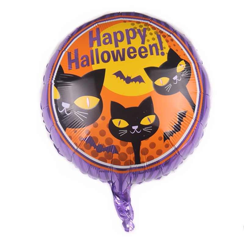 Set 5 Baloane din Folie Metalizata, ANGELBEAR, Figurine, Tema Halloween, Pai Inclus, Ambalaj Individual, Umflare cu Aer sau Heliu, Figurina Pisica 65x49 cm, Stelute si Cerculete 45 cm, Negru
