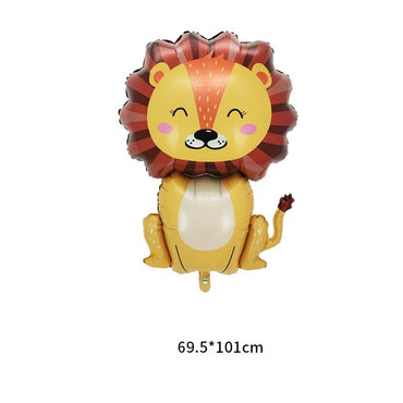 Set 5 Baloane din Folie Metalizata, ANGELBEAR, Figurine, Tema Aniversare Jungla, Pai Inclus, Ambalaj Individual, Umflare cu Aer sau Heliu, Figurina Leu 69.5x101 cm, Stelute si Cerculete 45 cm, Multicolor