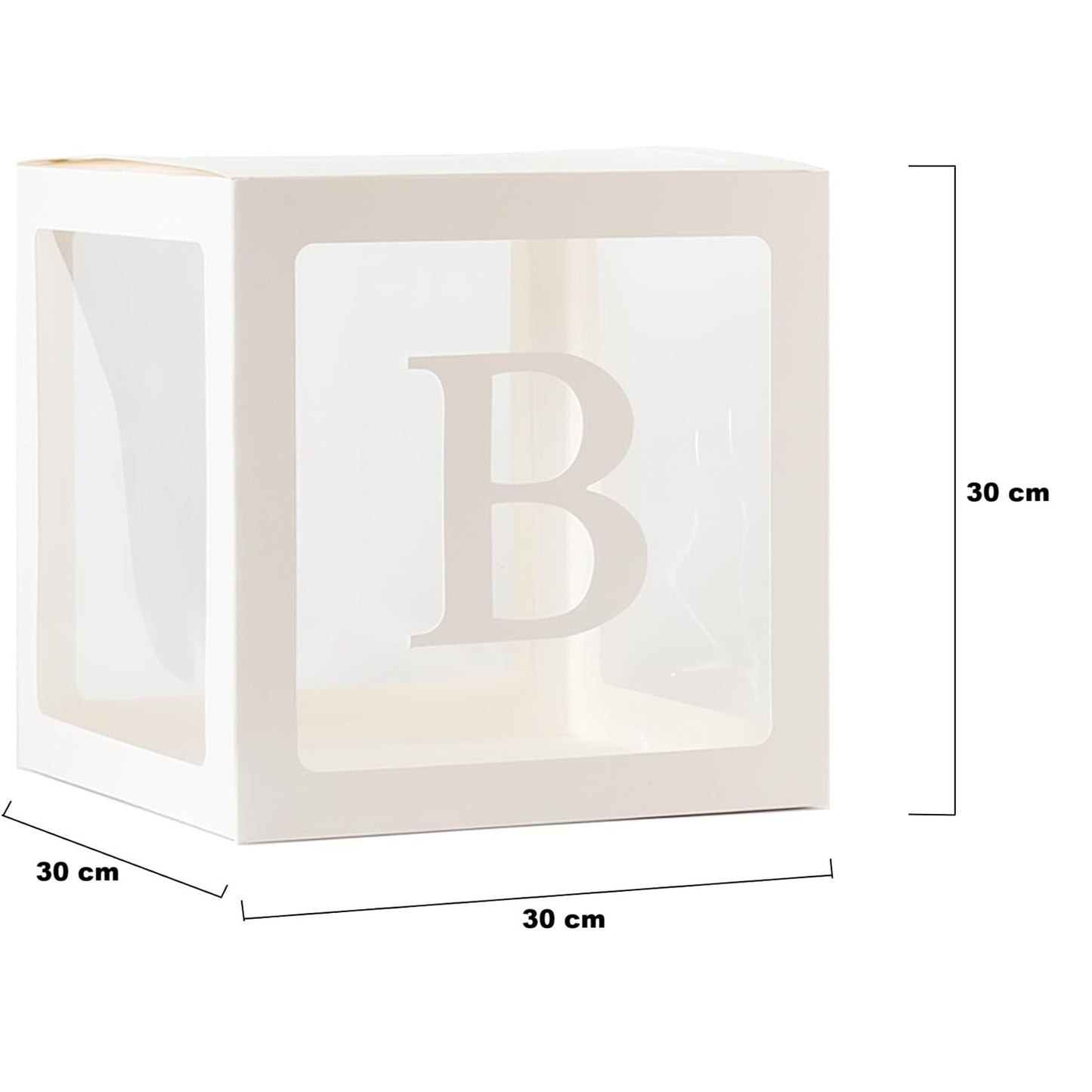 Set 5 Cutii pentru Baloane, ANGELBEAR, Model Scris Bride, Tematica Nunta, Cuburi Decorative din Plastic, Accesorii pentru Petrecere, 30 x30 cm, Transparente Contur Alb