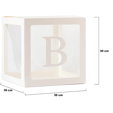 Set 5 Cutii pentru Baloane, ANGELBEAR, Model Scris Bride, Tematica Nunta, Cuburi Decorative din Plastic, Accesorii pentru Petrecere, 30 x30 cm, Transparente Contur Alb