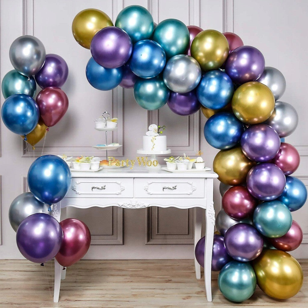 Set 50 Baloane din Latex Chrome, ANGELBEAR, Model Party, 23 cm, Multicolor, 2.2 g