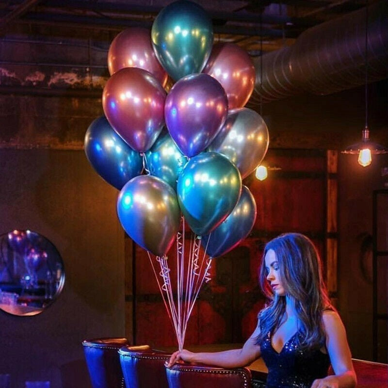 Set 50 Baloane din Latex Chrome, ANGELBEAR, Model Party, 23 cm, Multicolor, 2.2 g