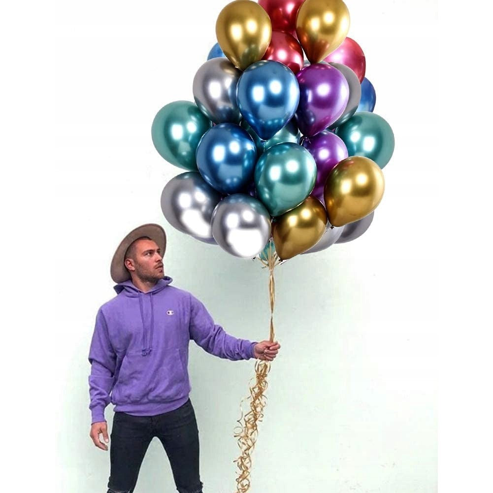 Set 50 Baloane din Latex Chrome, ANGELBEAR, Model Party, 23 cm, Multicolor, 2.2 g