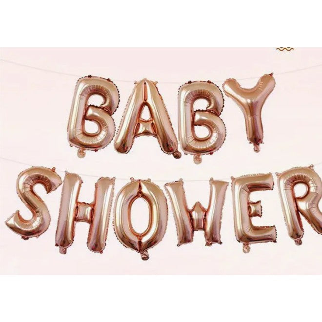 Set Baloane din Folie Metalizata, ANGELBEAR, Model Baby Shower, Litere de 40 cm, Baloane Party, Ambalaj Individual, Pai, Ata si Adeziv Incluse, Umflare cu Aer sau Heliu, Rose Gold