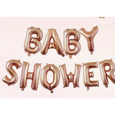 Set Baloane din Folie Metalizata, ANGELBEAR, Model Baby Shower, Litere de 40 cm, Baloane Party, Ambalaj Individual, Pai, Ata si Adeziv Incluse, Umflare cu Aer sau Heliu, Rose Gold