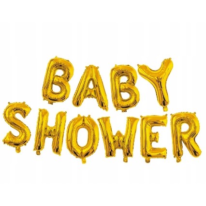 Set Baloane din Folie Metalizata, ANGELBEAR, Model Baby Shower, Litere de 40 cm, Baloane Party, Ambalaj Individual, Pai, Ata si Adeziv Incluse, Umflare cu Aer sau Heliu, Auriu